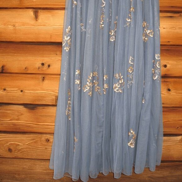 Mac Duggal 5717 Blue Embellished Butterfly Sleeve High Neck Gown Blue 10 - Picture 12 of 13